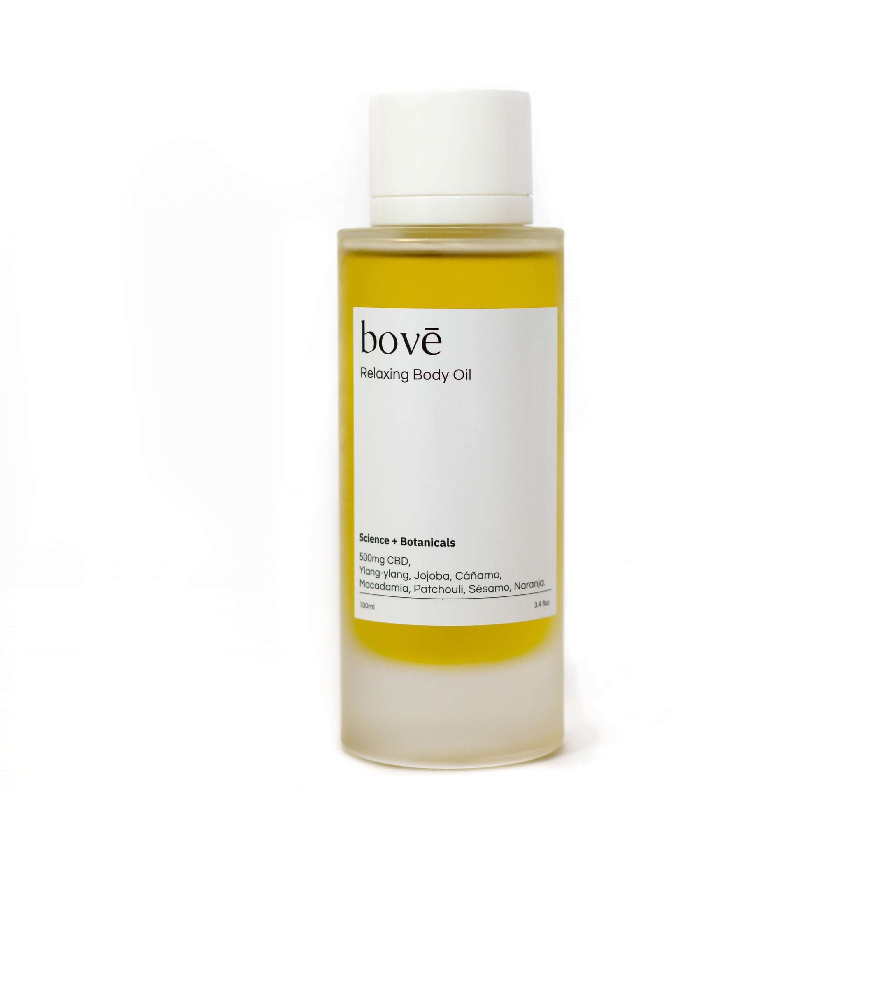 Aceite corporal relajante con 500mg de CBD y jojoba en botella de 100ml.